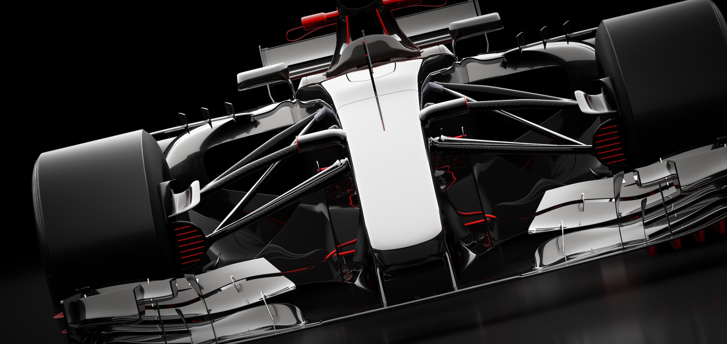 formula 1 race car tilted-front view in dark mood lighting