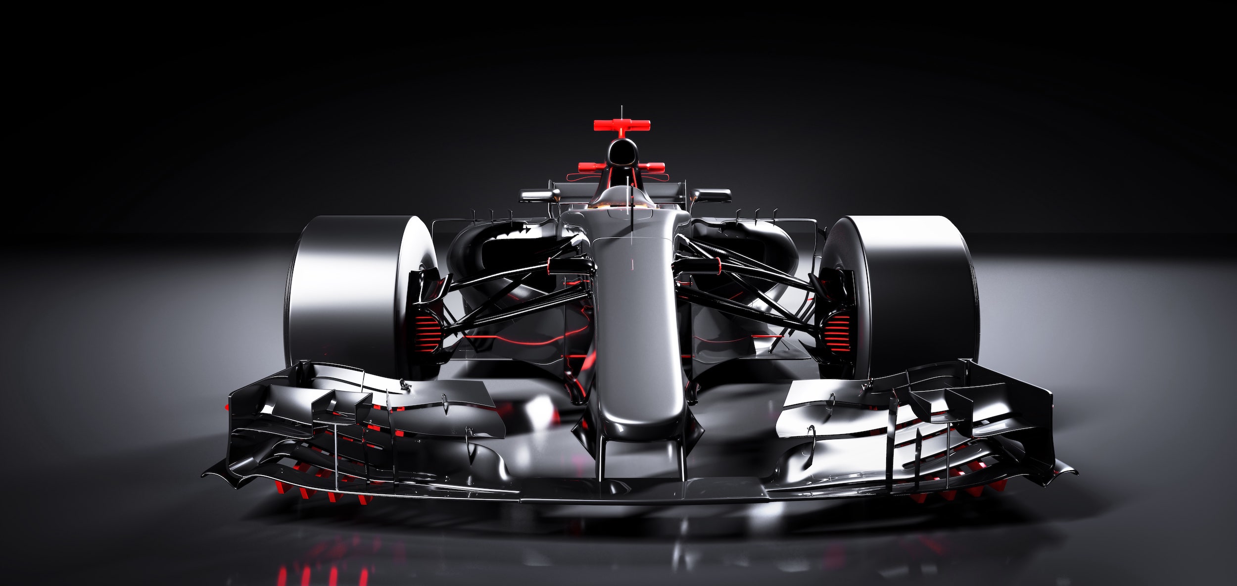 formula 1 race car front view in dark mood lighting